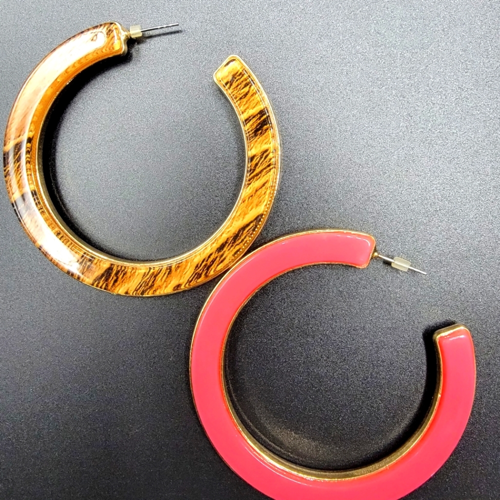 Cute Pink and brown hoop earrings - Picture 2 of 4